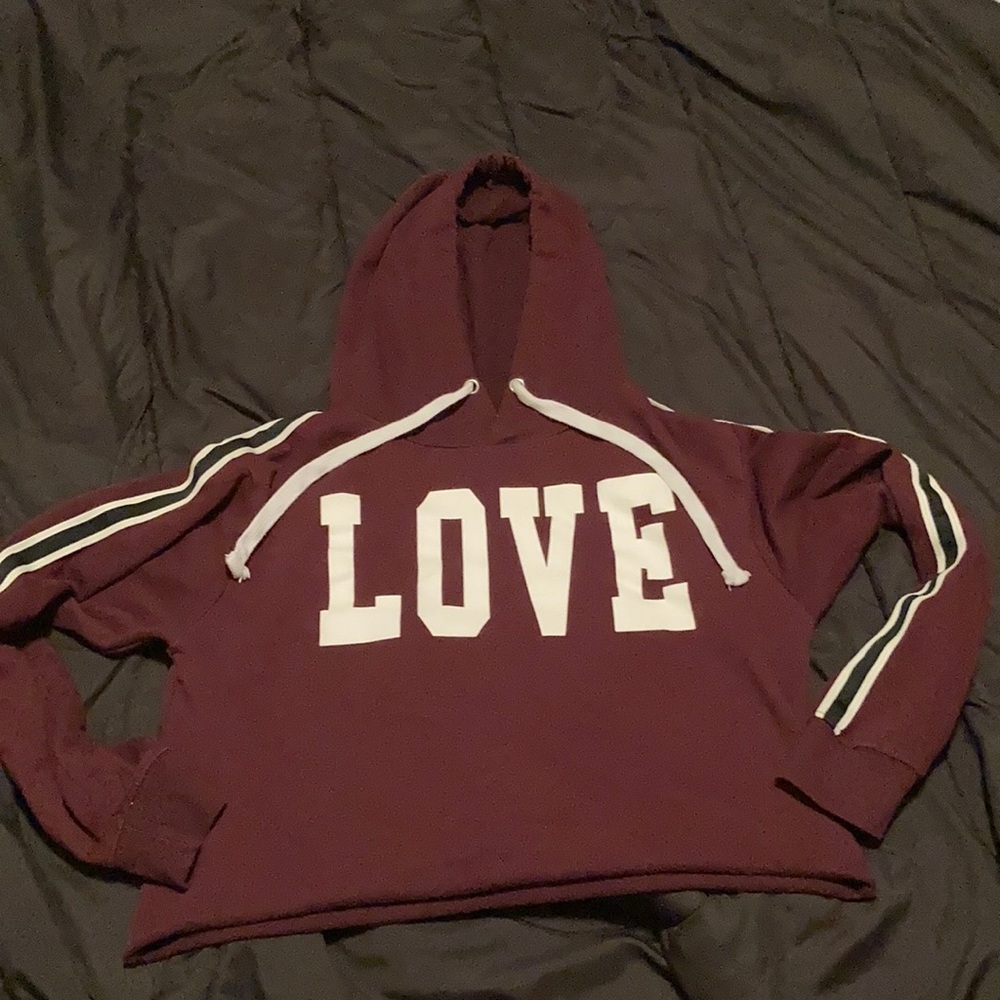 Reflex “ LOVE “ long sleeve Hoodie . Burgundy .